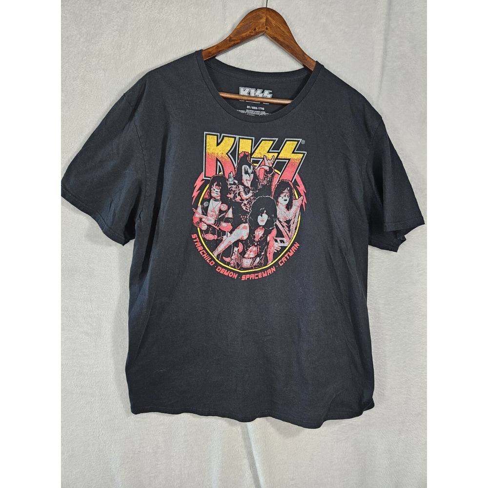 Kiss Shirt Mens 2X Black Graphic Rock Band Starchild Demon Spaceman Catman Retro